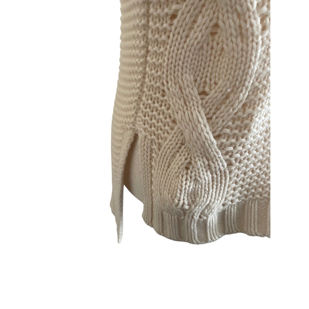 Chunky Cable Knit 100% Cashmere Cream Turtleneck Sweater Small Fisherman Cozy - Picture 4 of 7